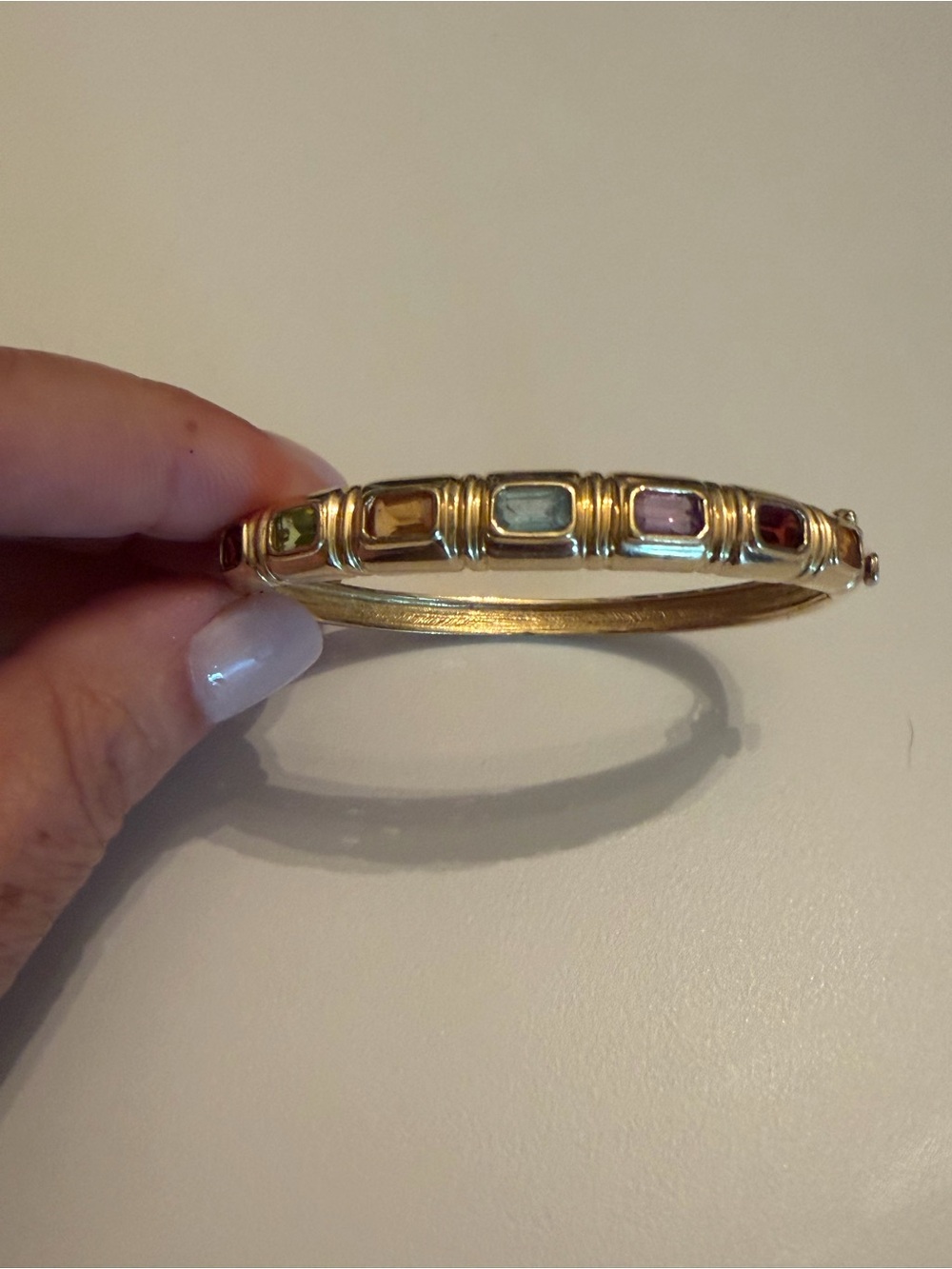 Gold Tone Multi-Stone Bangle Bracelet - Colorful Gem Accents